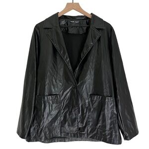 Shein Women’s Faux Leather Blazer Jacket Button‎ Front in Black Size Medium